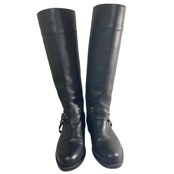 Versace Collection Black Leather Riding Boots Strap Gold Medusa Head 36 Size 5.5 - Picture 2 of 10